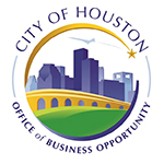 a logo image of the houston skyline with the words city of houston around it
