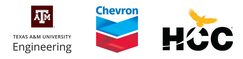 The Texas A&M, Chevron, and HCC logos.